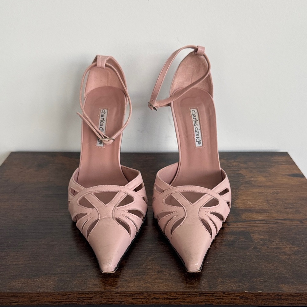 Charles David Grommet Blush Pointed-Toe Ankle-Strap Heels